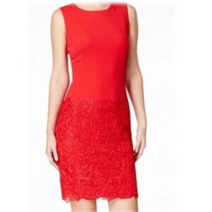 Like New Size 10P - Calvin Klein Valentine Red Sheath Dress Lace Bottom